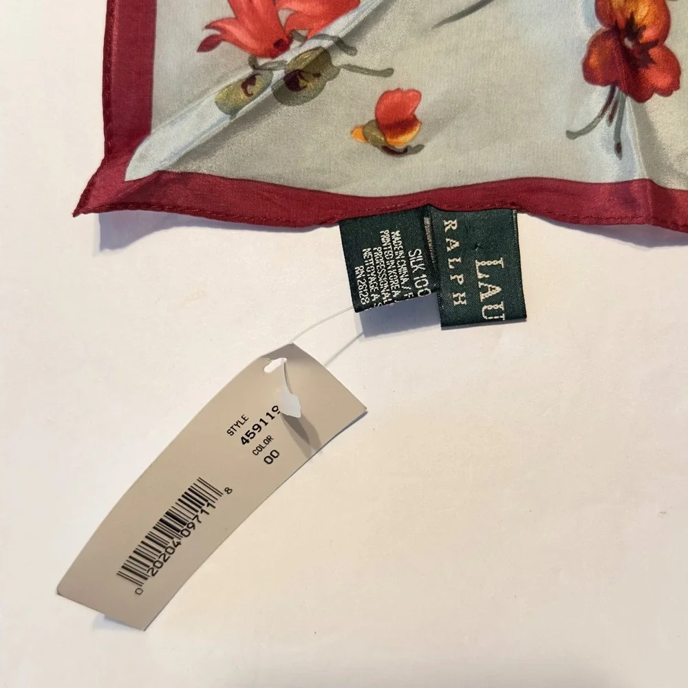 New Lauren Ralph Lauren Silk Floral Square Scarf Multicolor Burgundy Cottagecore